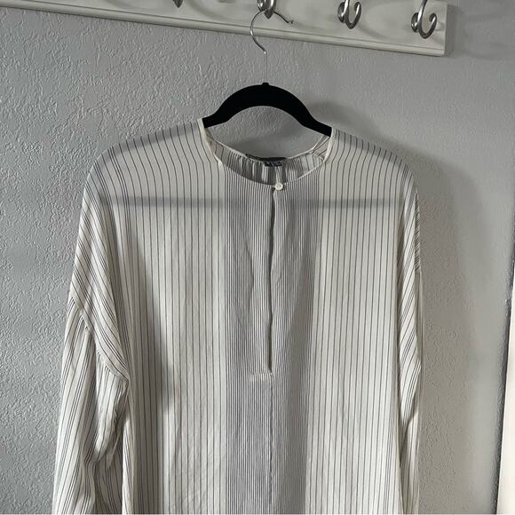 Vince Sheer White Stiped Silk Popover Blouse - Picture 3 of 9